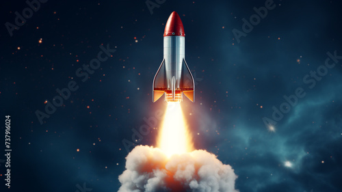 rocket on dark blue background