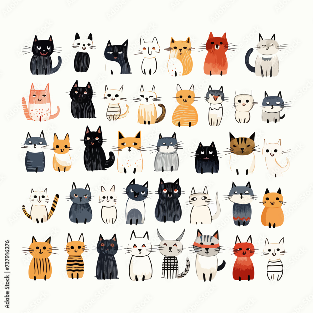 set of cartoon doodle cats vector grapich design v1