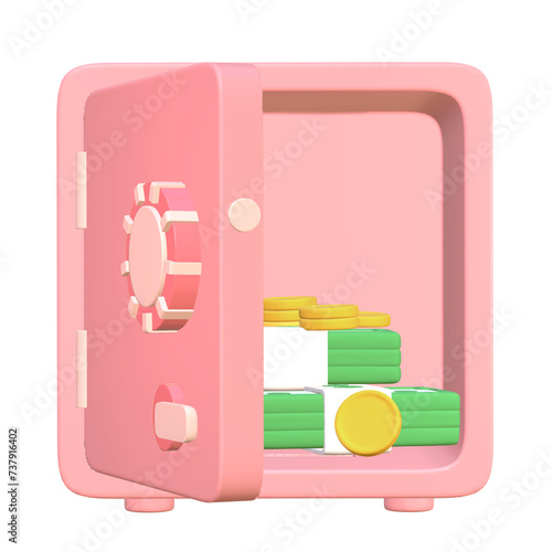 3d cute pink Safe Bank Box icon  Protection money savings concept