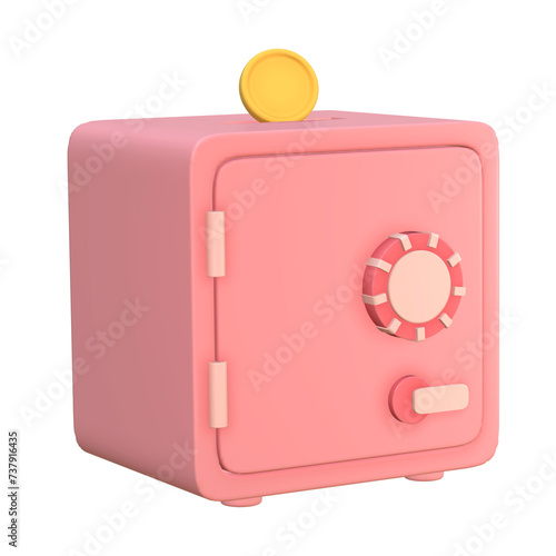3d cute pink Safe Bank Box icon  Protection money savings concept