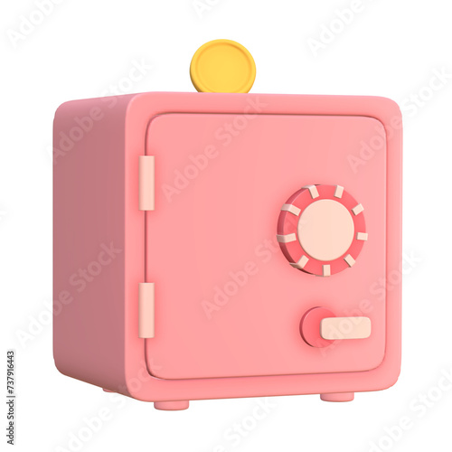 3d cute pink Safe Bank Box icon  Protection money savings concept