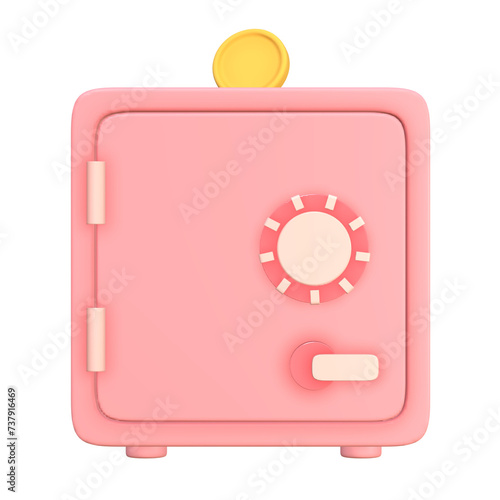 3d cute pink Safe Bank Box icon  Protection money savings concept
