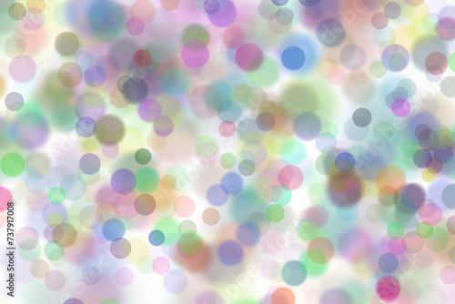 Colourful blurred circle bokeh on white illustration background.