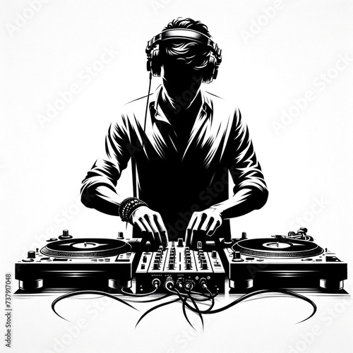 silhouette of a dj in action, generative ai