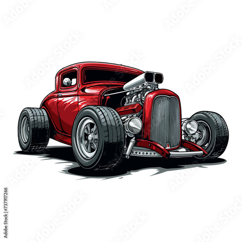 illustration vector design hotrod red car custom vintage good for tshirt, sticker, logo, ready to print or any purpose v4 photo