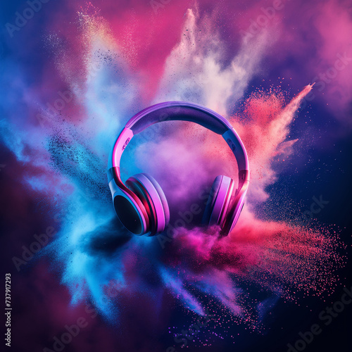 dj in headphones with music background
