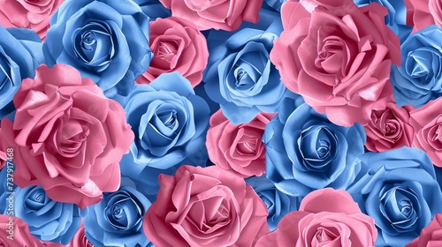 Floral pink and blue roses seamless pattern. Template for fabrics  textiles  paper  wallpaper  interior decoration.