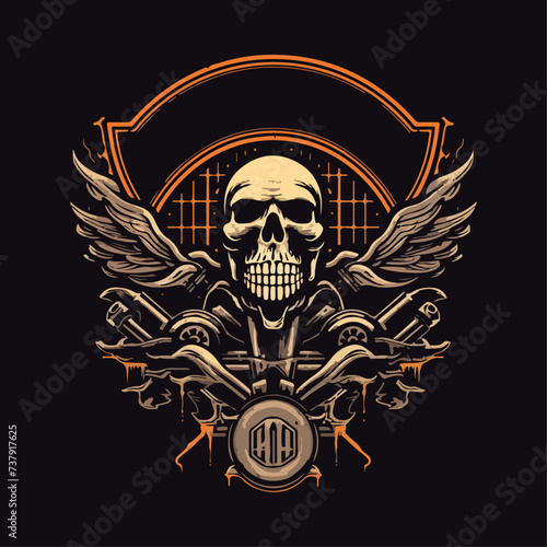 vector skull engine black background mecha illustration v2