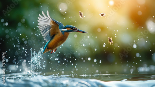 A kingfisher diving into a river for prey © UMAR SALAM