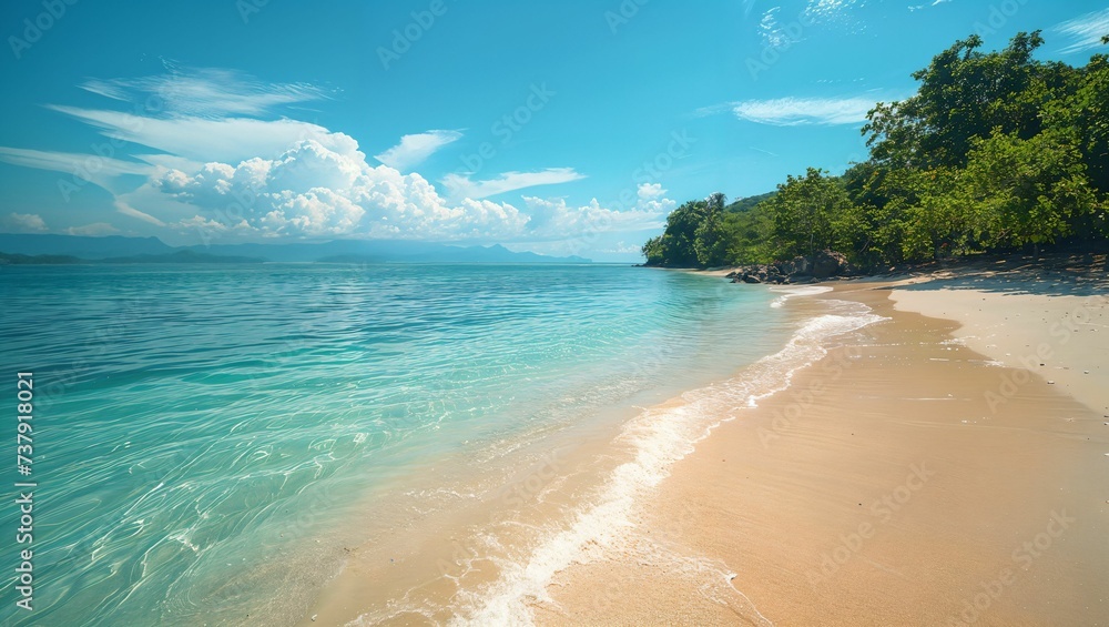 Beautiful tropical beach on a sunny day with copy space