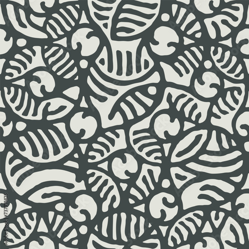 Cut square ornamental panels with abstract rounded shape. Fretwork screen template. Ethnic ornament of intertwined roots. Circles ancient pattern. Seamless texture. Vector