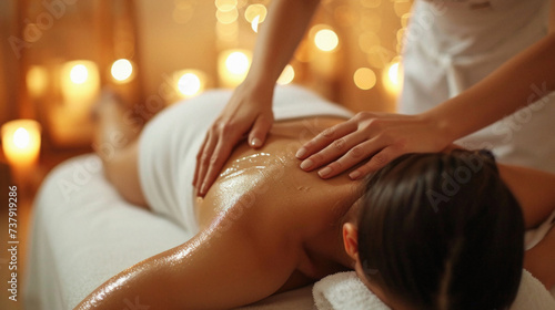 Young woman having back massage in spa salon, closeup. Beauty treatment