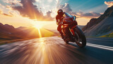 Motorcycle rider riding on the road. Extreme sport and travel concept .