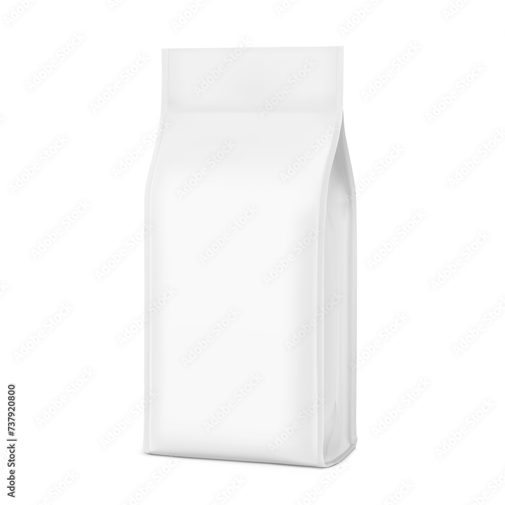Realistic food bag isolated on white background. Half side view. Vector illustration. Can be use for template your design, presentation, promo, ad. EPS10. Realistic food bag isolated on white background. Half side view. Vector illustration. Can be use for template your design, presentation, promo, ad. EPS10.