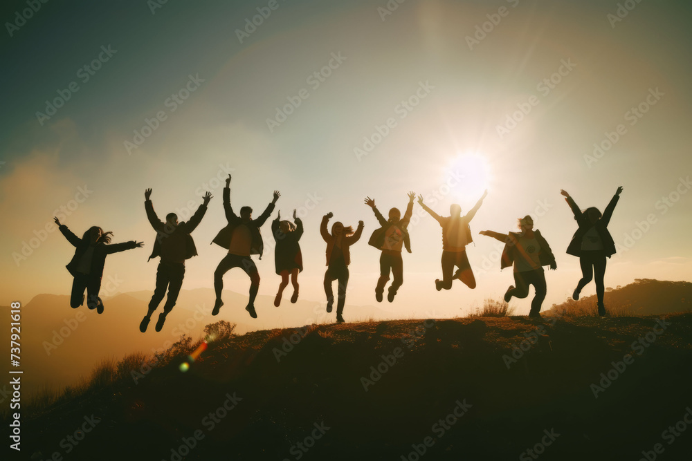 A group of diverse people mid-leap in the air against a clear sky, symbolizing the extra day of opportunity and excitement that leap day brings. A group of diverse people mid-leap in the air against a clear sky, symbolizing the extra day of opportunity and excitement that leap day brings.