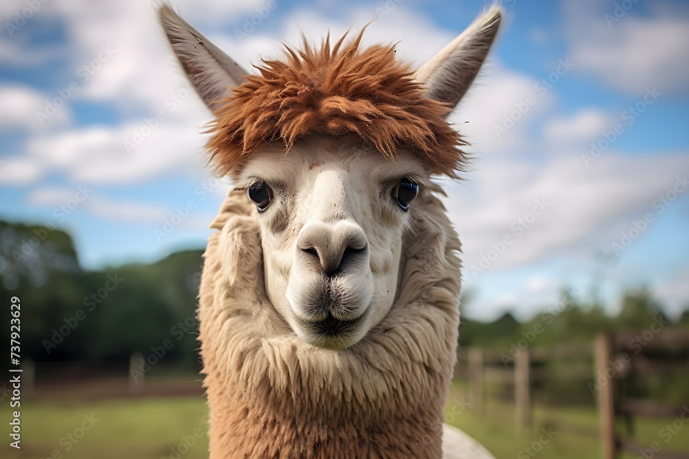 Obraz premium Cute lama illustration. Farm llama, Illustration of nature domestic alpaca, animals background, country, farmer rustic, farms.