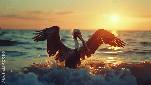 A pelican spreading its wings in a coastal breeze © UMAR SALAM