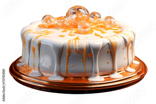 a cake with white frosting and gold glaze photo