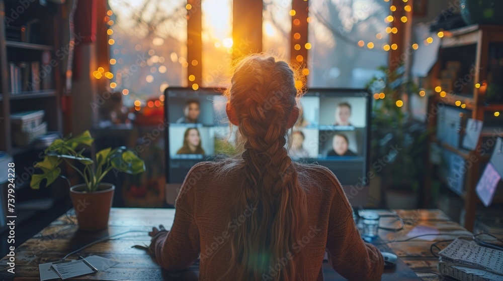Young Girl Watching an Array of Faces on a Large Screen Young Girl Watching an Array of Faces on a Large Screen