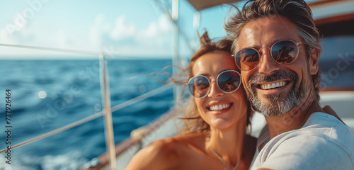 Portrait of smiling mature couple on a boat in summer