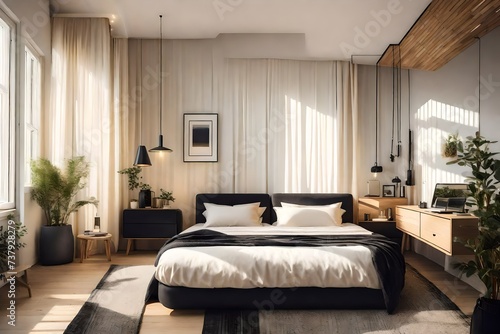 black and cream cozy bedroom in hotel © Zoraiz