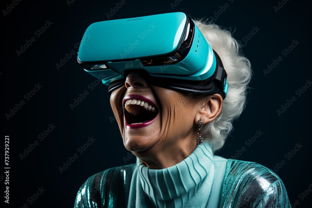 a woman wearing a virtual reality headset a woman wearing a virtual reality headset