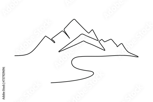 Continuous one-line mountain art . and outline nature landscape view single-line vector illustration.
