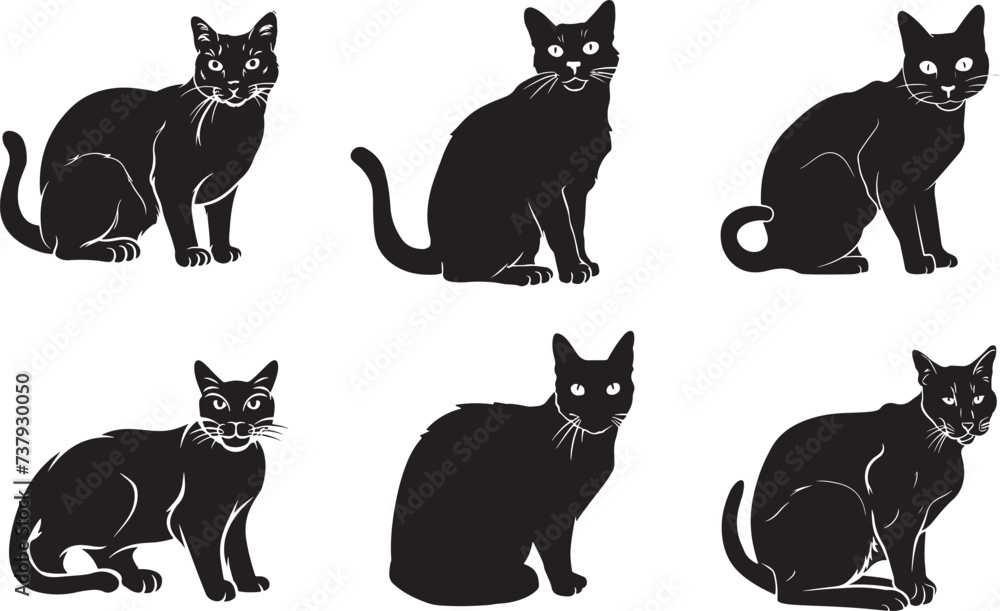 Cat silhouettes pet animals graphics set