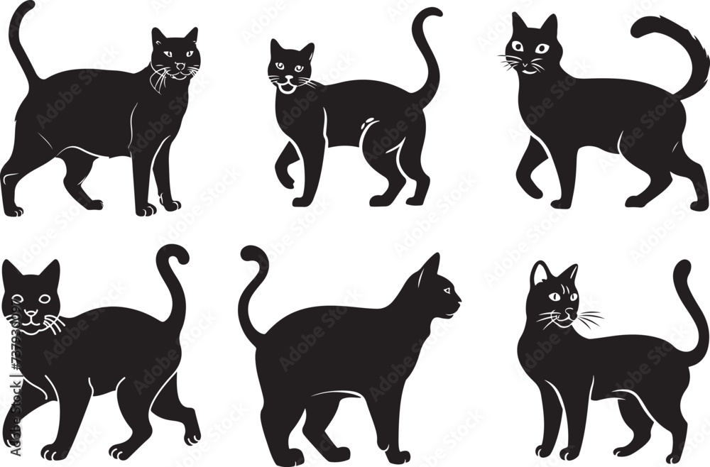Cat silhouettes pet animals graphics set