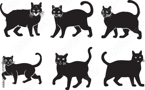 Fototapeta Naklejka Na Ścianę i Meble -  Cat silhouettes pet animals graphics set