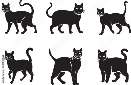 Cat silhouettes pet animals graphics set