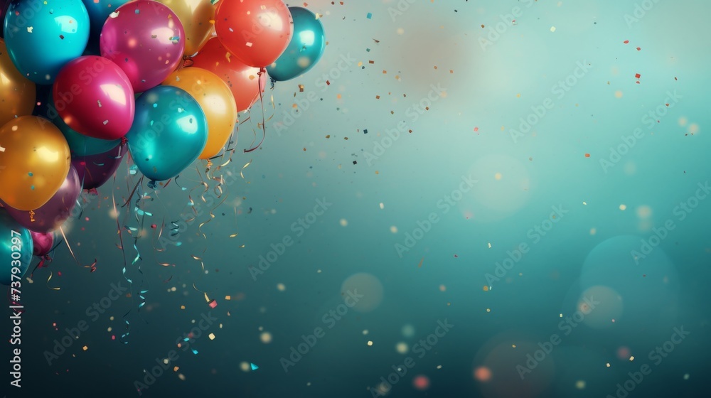 Happy birthday background with colorful balloons and confetti. Celebration and party theme Happy birthday background with colorful balloons and confetti. Celebration and party theme