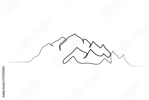 Continuous one-line mountain art . and outline nature landscape view single-line vector illustration.
