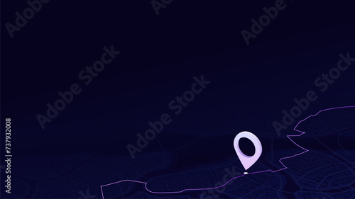 Primary road running across the entire isometric map. Navigation and pinned location. Basic city scheme. General city map indicating, roads, buildings. Editable vector illustration map background.