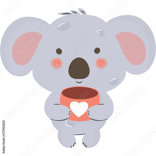 Photography Kawaii Koala with a cup of beverage illustration, heart drink