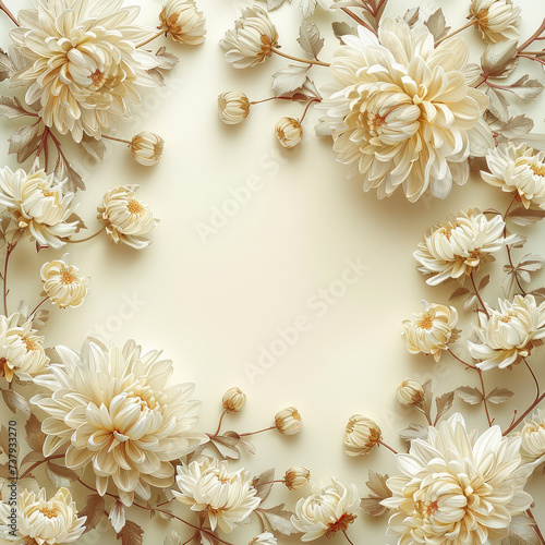 A poster with a large empty space in the middle. And there are flower decorations around it, looking realistic.