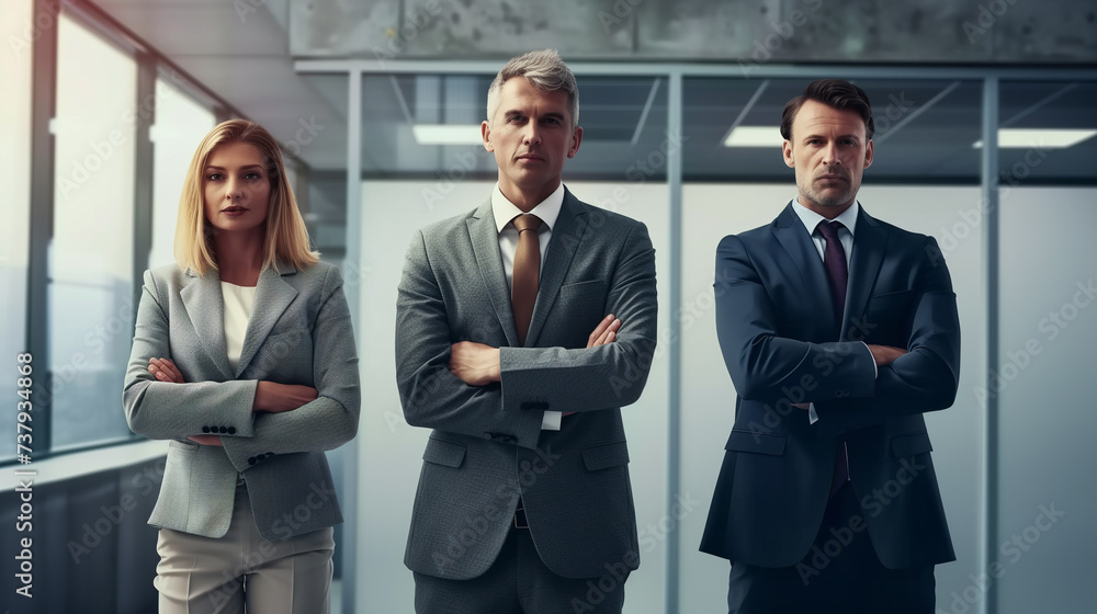 Fototapeta premium Corporate Team of Three in Modern Office Setting