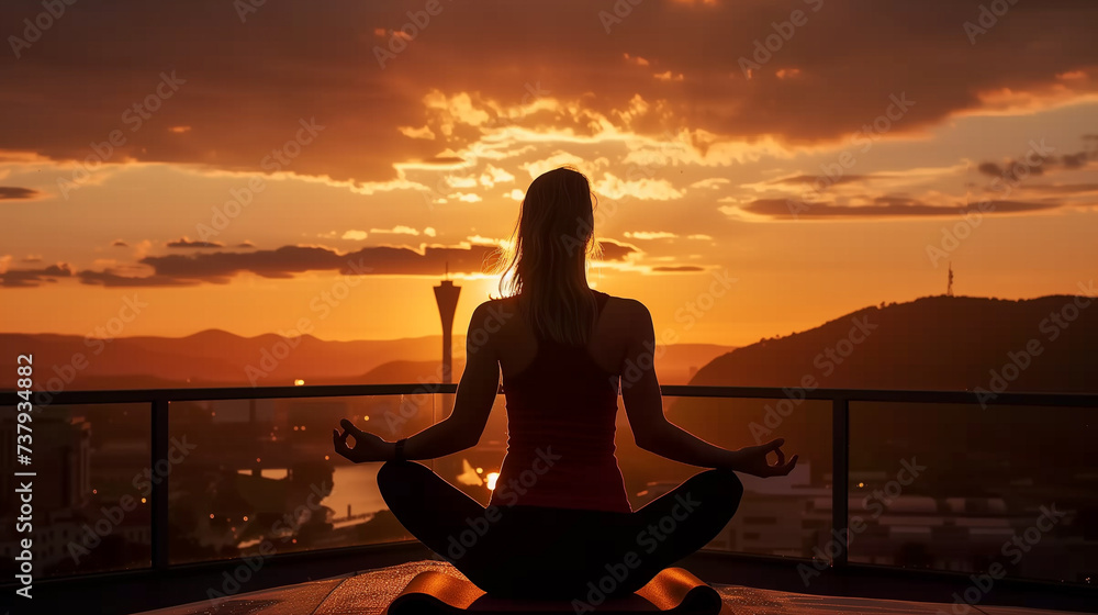Silhouette of Woman Practicing Yoga at Sunset