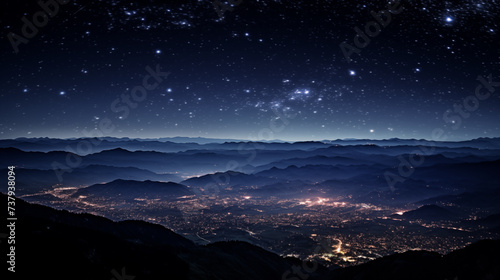 Beautiful city landscape at night with starry night sky view from mountain top