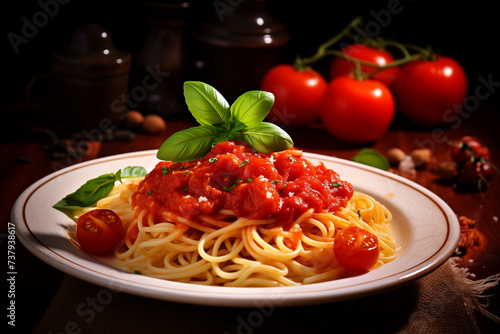 Delectable Pasta Delight, Photorealistic Image of Pasta Garnished with Tomatoes, Mouthwatering Italian Cuisine Photography