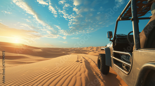 Car in desert. Safari in desert. 