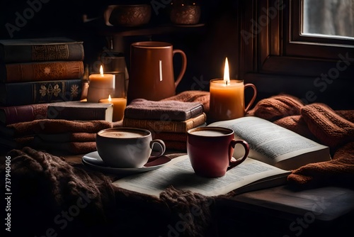 still life with a candle and coffee