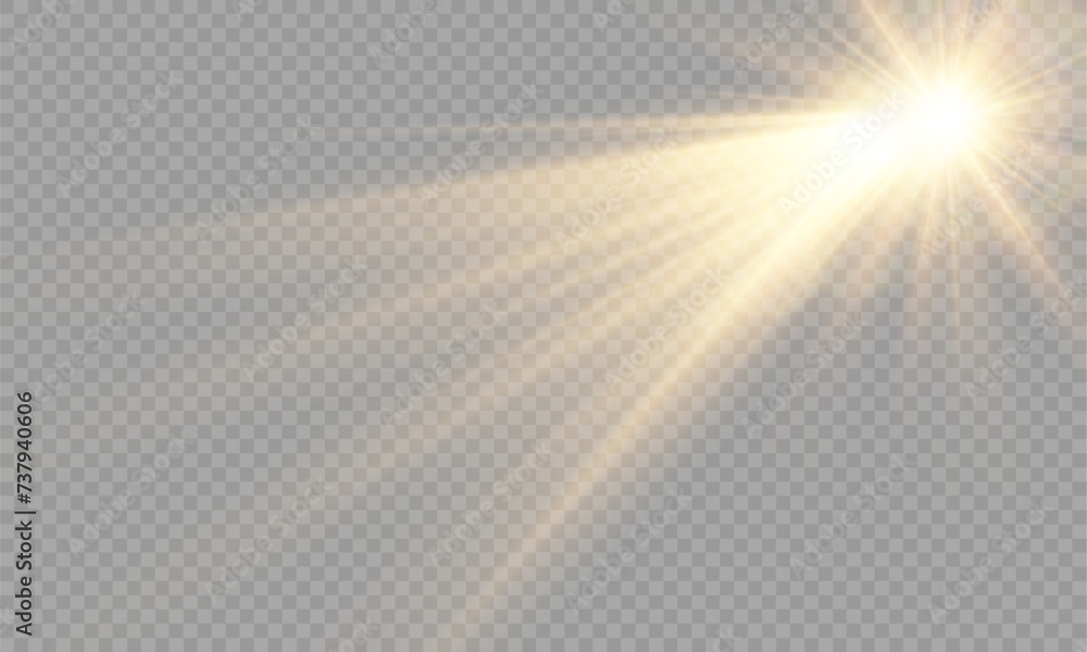 Light Vector with Sun Glare. Sun, Sunrays, and Glare in PNG Format. Gold Flare and Glare.	
