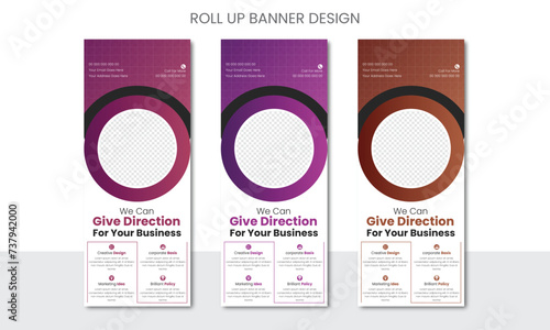 Creative corporate business roll up banner bundle template, x rollup pullup pop up signage retractable banner.3 color set of gradient layout with print ready design.