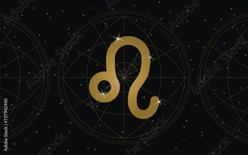Leo Horoscope Symbol, Astrology Icon, Leo is the fifth sign of the zodiac. with stars and galaxy background