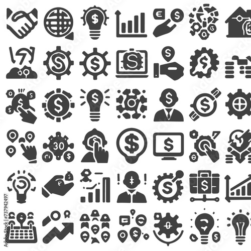 business and icons set silhouette with dollar sign