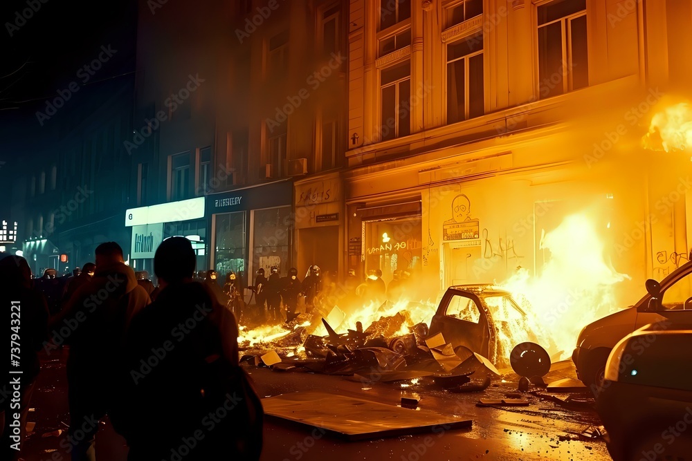 A lawless city caused by riots. Generative AI A lawless city caused by riots. Generative AI
