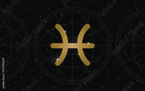 Pisces Horoscope Symbol, Astrology Icon, Pisces is the twelfth and final astrological sign in the zodiac. with stars and galaxy background photo