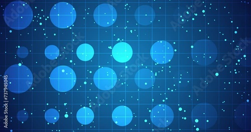 4K 2D Particles and circles background animation. Stars lights and geometric shapes moving.Underwater technology science dots and dust flowing. Futuristic cyber network wavy bg.Elegant flying circles. photo