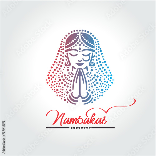 Indian women in traditional clothing with namaste hand, Welcoming logo design